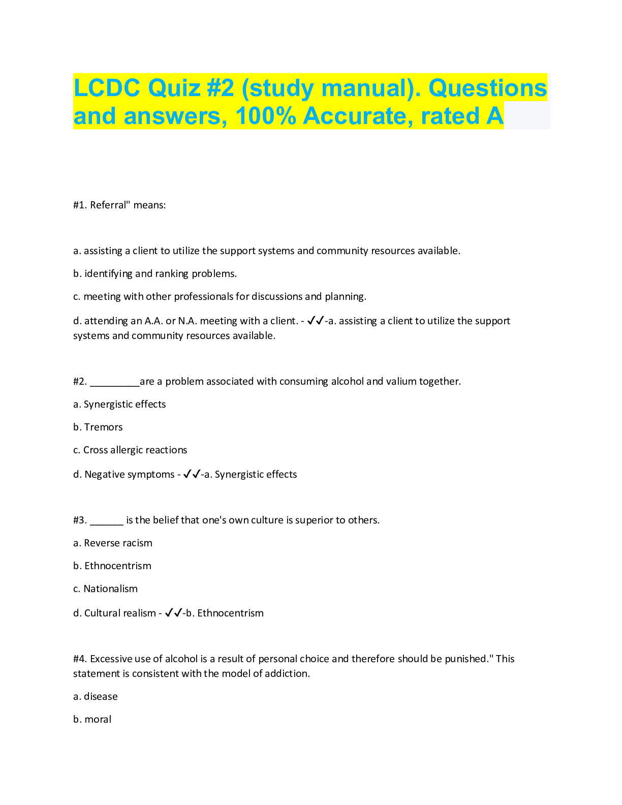 Preview image for LCDC Quiz #2 (study manual). Questions  and answers, 100% Accurate, rated A